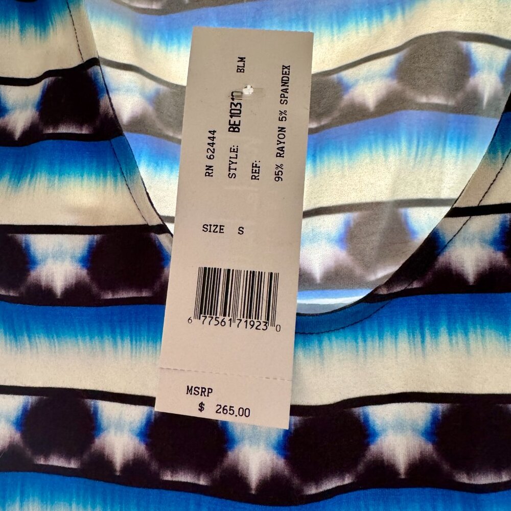 NICOLE MILLER Tie Dye Stripe Asymmetrical Cold Shoulder Dress - Picture 5 of 9
